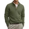 imageRuncati Mens Quarter Zip Pullover Sweater Lightweight Mock Neck Slim Fit Pullover Knit Casual Polo SweatersArmy Green