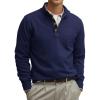 imageRuncati Mens Quarter Zip Pullover Sweater Lightweight Mock Neck Slim Fit Pullover Knit Casual Polo SweatersNavy Blue