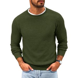 imageRuncati Mens Crewneck Sweater Casual Textured Knitted Thermal Pullover SweatersArmy Green