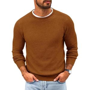 imageRuncati Mens Crewneck Sweater Casual Textured Knitted Thermal Pullover SweatersBrown