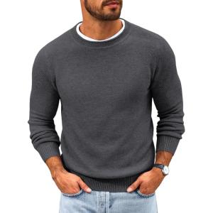 imageRuncati Mens Crewneck Sweater Casual Textured Knitted Thermal Pullover SweatersDark Gray