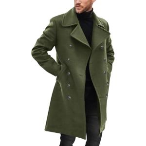 imageRuncati Mens Double Breasted Trench Coat Notch Lapel Peacoat Mid Long Winter Classic OvercoatArmy Green