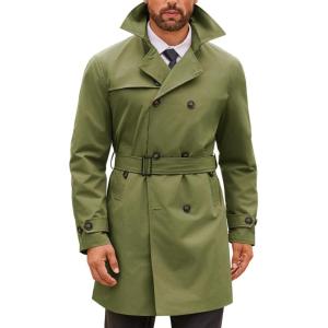 imageRuncati Mens Double Breasted Trench Coat Notched Lapel Windbreaker Jackets Causal Overcoat With BeltArmy Green