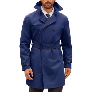 imageRuncati Mens Double Breasted Trench Coat Notched Lapel Windbreaker Jackets Causal Overcoat With BeltNavy