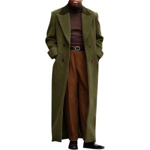 imageRuncati Mens Full Length Trench Coat Notched Lapel Long Jacket Double Breasted Classic Winter OvercoatArmy Green