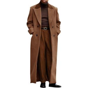 imageRuncati Mens Full Length Trench Coat Notched Lapel Long Jacket Double Breasted Classic Winter OvercoatCoffee