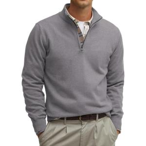 imageRuncati Mens Quarter Zip Pullover Sweater Lightweight Mock Neck Slim Fit Pullover Knit Casual Polo SweatersDark Grey
