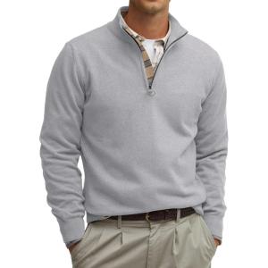 imageRuncati Mens Quarter Zip Pullover Sweater Lightweight Mock Neck Slim Fit Pullover Knit Casual Polo SweatersLight Grey