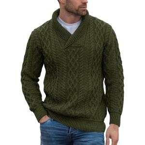 imageRuncati Mens Shawl Collar Sweaters Casual Cable Knit VNeck Slim Fit Fall Winter Lightweight Pullover Sweater KnitwearArmy Green