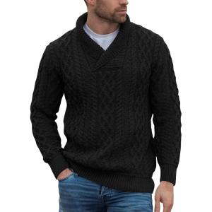 imageRuncati Mens Shawl Collar Sweaters Casual Cable Knit VNeck Slim Fit Fall Winter Lightweight Pullover Sweater KnitwearBlack