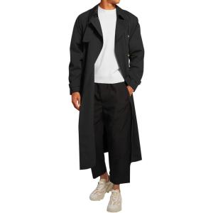 imageRuncati Mens Trench Coat Double Breasted Belted Windbreaker Jackets Lapel Lightweight Long Jacket Casual OvercoatBlack