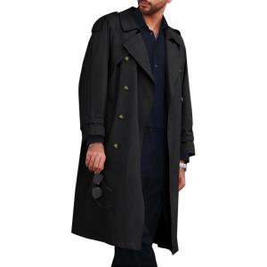 imageRuncati Mens Trench Coat Double Breasted Long Jacket Casual Windbreaker Notched Lapel Belted OvercoatBlack