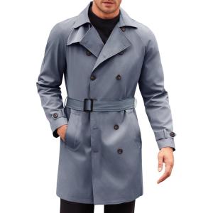 imageRuncati Mens Trench Coat Double Breasted Mid Long Jacket Casual Belted Overcoat Notched Lapel WindbreakerDark Grey
