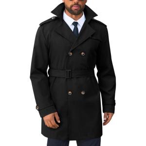 imageRuncati Mens Trench Coat Double Breasted Notched Lapel Long Jacket Belted Windbreaker Casual Slim Fit OvercoatBlack