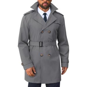 imageRuncati Mens Trench Coat Double Breasted Notched Lapel Long Jacket Belted Windbreaker Casual Slim Fit OvercoatDark Grey