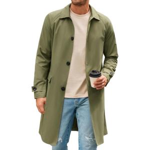imageRuncati Mens Trench Coat Slim Fit Single Breasted Long Windbreaker Jacket Classic Lapel Casual OvercoatArmy Green