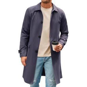 imageRuncati Mens Trench Coat Slim Fit Single Breasted Long Windbreaker Jacket Classic Lapel Casual OvercoatBlack Grey