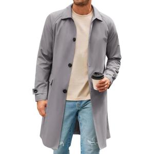 imageRuncati Mens Trench Coat Slim Fit Single Breasted Long Windbreaker Jacket Classic Lapel Casual OvercoatDark Grey