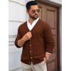 imageRuncati Mens Cable Knit Cardigan Sweater V Neck Casual Button Down Sweaters Long Sleeve Fall Outwear with PocketsBrown