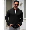 imageRuncati Mens Quarter Zip Sweater Long Sleeve Slim Fit Pullover Mock Neck Casual Ribbed Knit Polo SweatersBlack