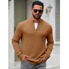 imageRuncati Mens Quarter Zip Sweater Long Sleeve Slim Fit Pullover Mock Neck Casual Ribbed Knit Polo SweatersBrown