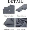 imageRuncati Mens Quarter Zip Sweater Long Sleeve Slim Fit Pullover Mock Neck Casual Ribbed Knit Polo SweatersGrey