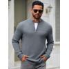 imageRuncati Mens Quarter Zip Sweater Long Sleeve Slim Fit Pullover Mock Neck Casual Ribbed Knit Polo SweatersGrey
