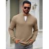 imageRuncati Mens Quarter Zip Sweater Long Sleeve Slim Fit Pullover Mock Neck Casual Ribbed Knit Polo SweatersKhaki