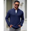 imageRuncati Mens Quarter Zip Sweater Long Sleeve Slim Fit Pullover Mock Neck Casual Ribbed Knit Polo SweatersNavy