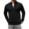 imageRuncati Mens Quarter Zip Sweater Long Sleeve Slim Fit Pullover Mock Neck Casual Ribbed Knit Polo SweatersBlack