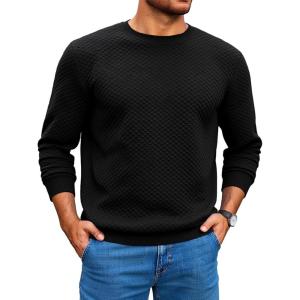 imageRuncati Mens Crewneck Sweatshirts Quilted Diamond Textured Pullover Long Sleeve Casual Fashion SweatshirtBlack