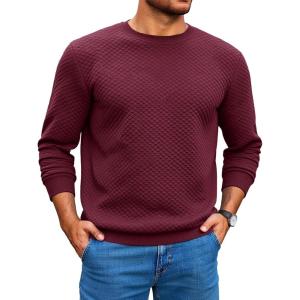 imageRuncati Mens Crewneck Sweatshirts Quilted Diamond Textured Pullover Long Sleeve Casual Fashion SweatshirtBurgundy