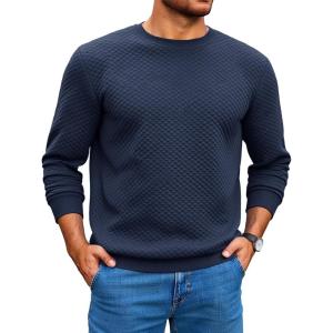 imageRuncati Mens Crewneck Sweatshirts Quilted Diamond Textured Pullover Long Sleeve Casual Fashion SweatshirtNavy Blue
