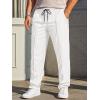 imageRuncati Mens Casual Sweat Pants Pleated Drawstring Elastic Waist Waffle Straight Leg Joggers Sweatpants with PocketsWhite
