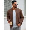 imageRuncati Mens Corduroy Bomber Jacket Lightweight Zip Up Casual Vintage Fall Varsity Jacket with PocketsBrown