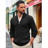 imageRuncati Mens Full Zip Cardigan Sweater Casual Mock Neck Ribbed Knitted Winter Chunky SweatersBlack