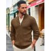 imageRuncati Mens Full Zip Cardigan Sweater Casual Mock Neck Ribbed Knitted Winter Chunky SweatersBrown
