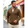 imageRuncati Mens Full Zip Cardigan Sweater Casual Mock Neck Ribbed Knitted Winter Chunky SweatersBrown