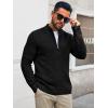 imageRuncati Mens Full Zip Cardigan Sweater Casual Waffle Stand Collar Knitted Winter Chunky SweatersBlack