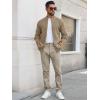imageRuncati Mens Full Zip Cardigan Sweater Casual Waffle Stand Collar Knitted Winter Chunky SweatersKhaki