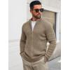 imageRuncati Mens Full Zip Cardigan Sweater Casual Waffle Stand Collar Knitted Winter Chunky SweatersKhaki