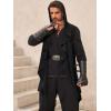 imageRuncati Mens Hooded Cardigan Sleeveless Ruffle Shawl Collar Open Front Knit Drape RobeBlack