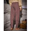 imageRuncati Mens Medieval Ankle Pants Renaissance Viking Navigator Pirate Pants Lace Up Striped Halloween Costume TrousersWine Red