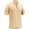 imageRuncati Mens Medieval Pirate Shirt Renaissance Viking Long Sleeve Shirts Lace Up Scottish Halloween Costume TopsBeige