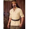 imageRuncati Mens Medieval Pirate Shirt Renaissance Viking Long Sleeve Shirts Lace Up Scottish Halloween Costume TopsBeige