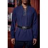 imageRuncati Mens Medieval Pirate Shirt Steampunk Viking Renaissance Long Sleeve Lace Up Scottish Halloween Costume TopsNavy