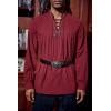 imageRuncati Mens Medieval Pirate Shirt Steampunk Viking Renaissance Long Sleeve Lace Up Scottish Halloween Costume TopsRed
