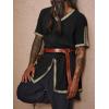 imageRuncati Mens Medieval Pirate Tunic Renaissance Viking Knight Costume Linen Short Sleeve LARP Halloween TopsBlack