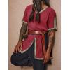 imageRuncati Mens Medieval Pirate Tunic Renaissance Viking Knight Costume Linen Short Sleeve LARP Halloween TopsBurgundy