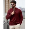 imageRuncati Mens QuarterZip Pullover Sweater Casual Mock Neck Knitted Winter Warm Ribbed Polo SweatersWine Red